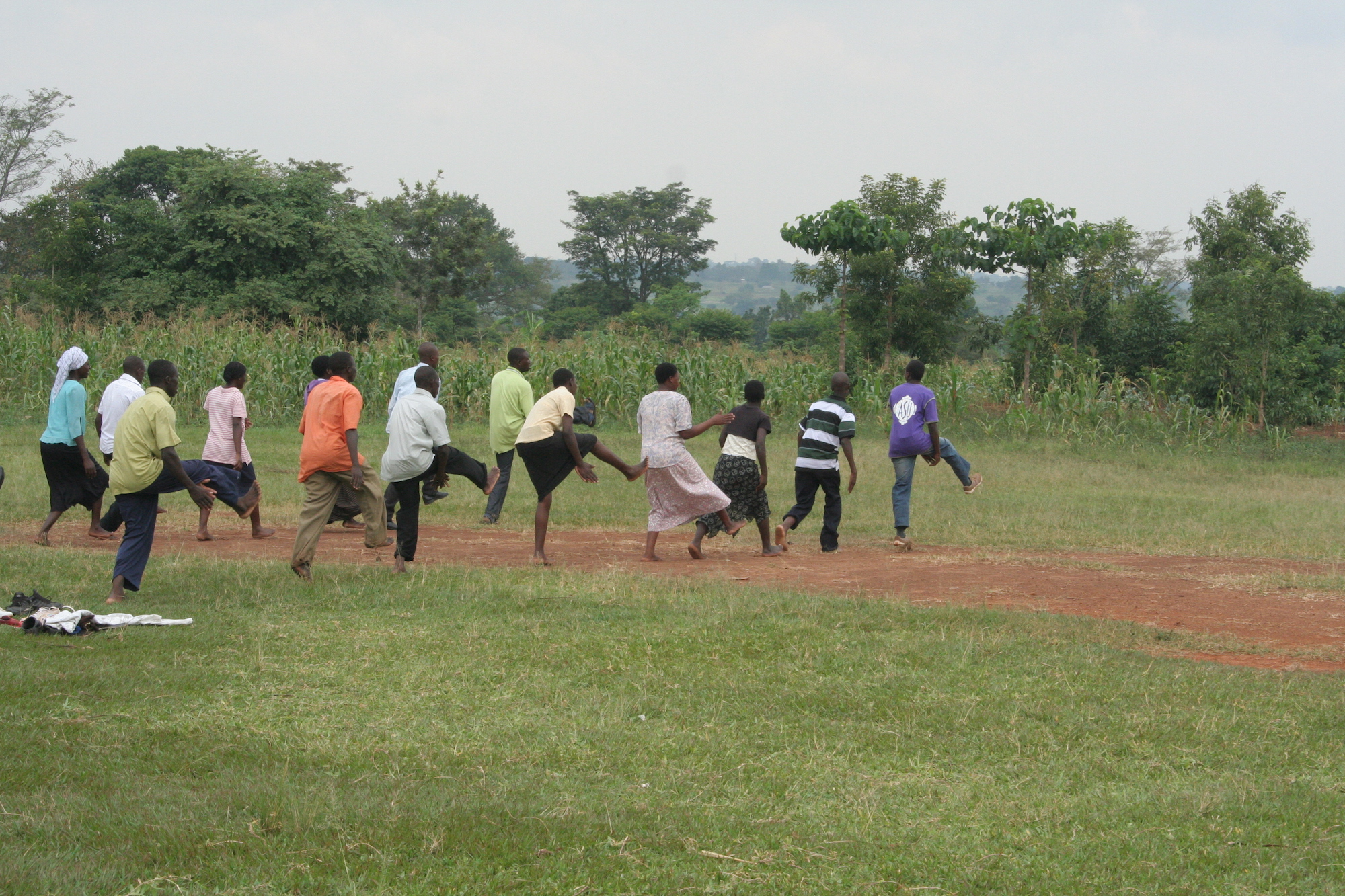 Kids doing an exercise in a field