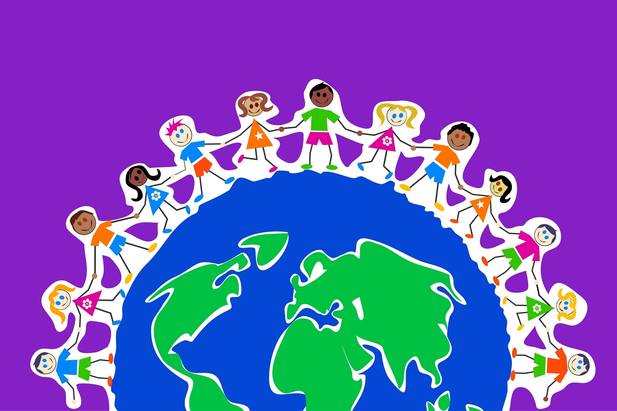 An illustration of children holding hands across the world