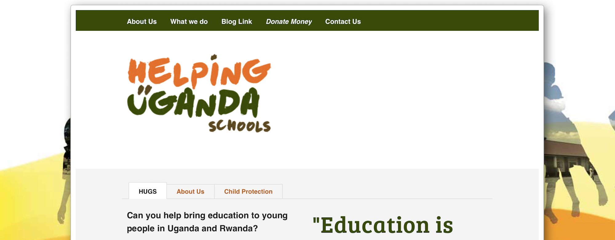 Screenshot of Helping Uganda Schools website